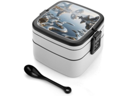 Lancheira Bento Liquid Metal Lake Dupla Para Adultos Com Colher E Alça, À Prova De Vazamentos, Empilhável Em Uma Única