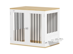 Gaiola Médios 2 Em 1 Mesa Auxiliar Com 2 Portas Com Trava Comedouro Giratório De 360° 2 Tigelas E Almofadas Antiderrapantes 80x55x71,5 Cm Branco