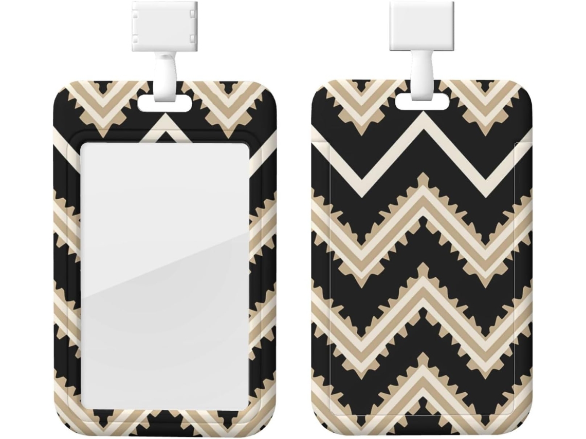 Porta Crachá Zigzag, Preto, Branco, Bege, Protetor De Cartão Vertical Com Cordão, Capa Plástica Impermeável, Estojo