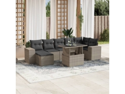 Vidaxl 8 Pcs Conj. Sofás Jardim C/ Almofadões Vime Pe Cinzento-claro