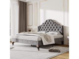 Cama Estofada 140x200 Cm Com Cabeceira Ajustável, Veludo Cinzento