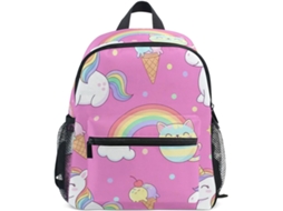Mochila Rosa Com Unicórnio Arco-íris E Etiqueta Para Nome, Infantil Crianças De 3 A 8 Anos.