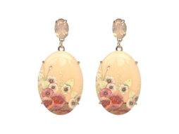 2026 pendientes Colgantes de Resina Ovalada Con Flores Y Piedras Brillantes para Mujer Elegante Color Beige