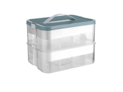 Cesto de armazenamento de brinquedos plástico com tampinha e compartimentos multilayer 2 andares verde com marca
