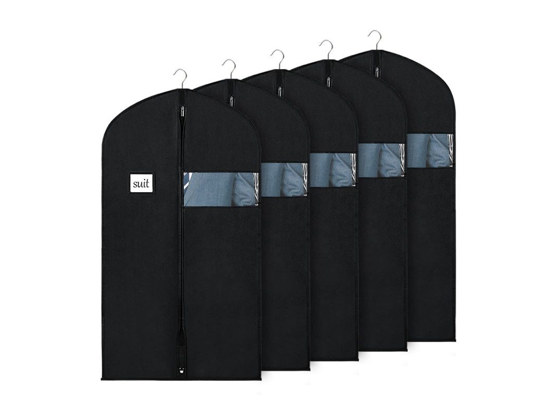 Bolsas Para Vestidos E Trajes 5 Peças Pretas De Tela Não Tecida Com Janela Transparente E Cremalheira Durável