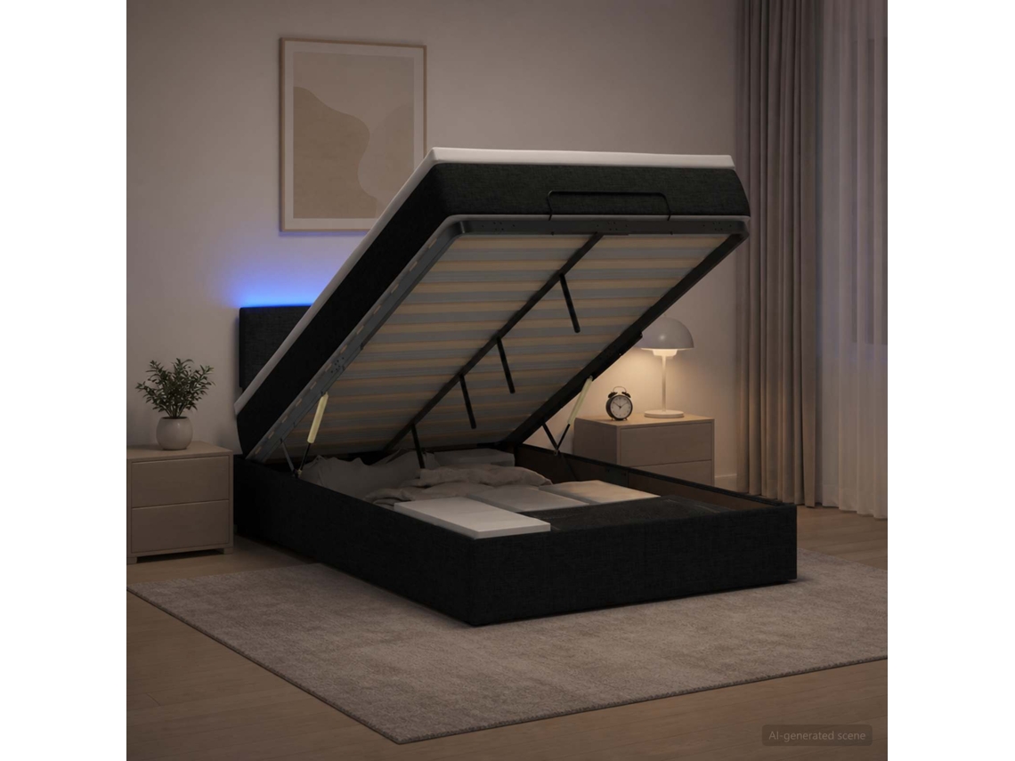 Vidaxl Cama Ottoman Com Colchão E Led Preto 120 X 190 Cm Tecido