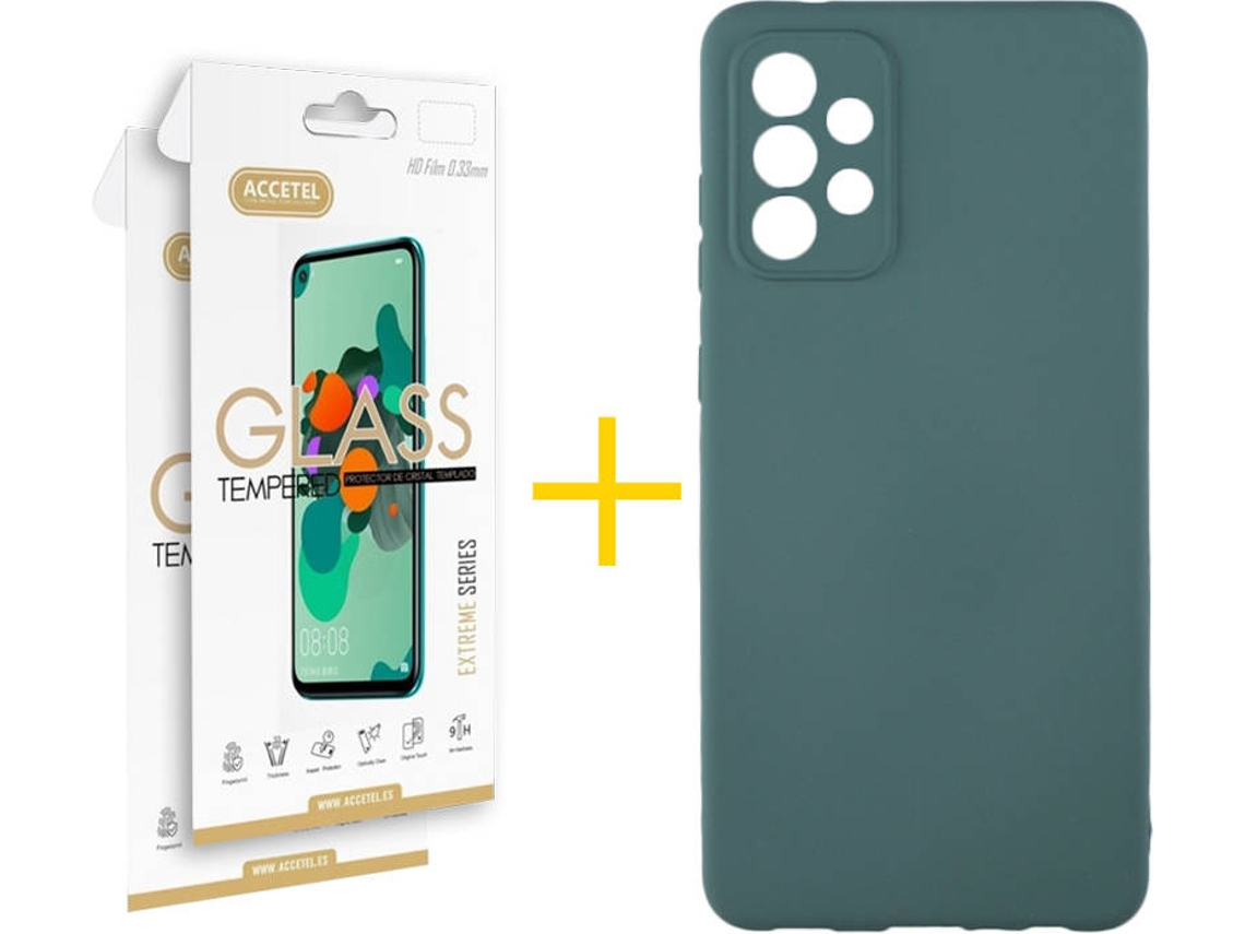 Kit Capa e 2 Películas Samsung Galaxy A52 5G ACCETEL Silicone Líquido (Verde)