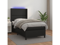 Vidaxl Cama Box Spring C/ Colchão/led 90x200 Cm Couro Artificial Preto