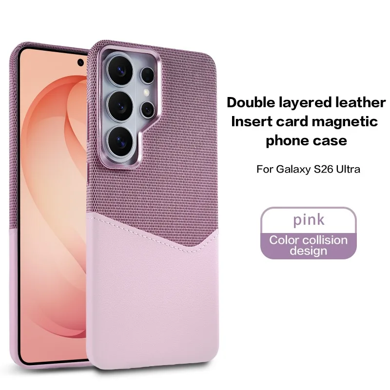 Capa Para Celular Em Couro De Linho (rosa S26 Ultra), Magnética E Resistente A Impactos.