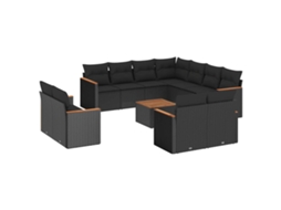 Conjunto de 12 Sofás de Jardim com Almofadões Vime Pe Preto MAISON EXCLUSIVE