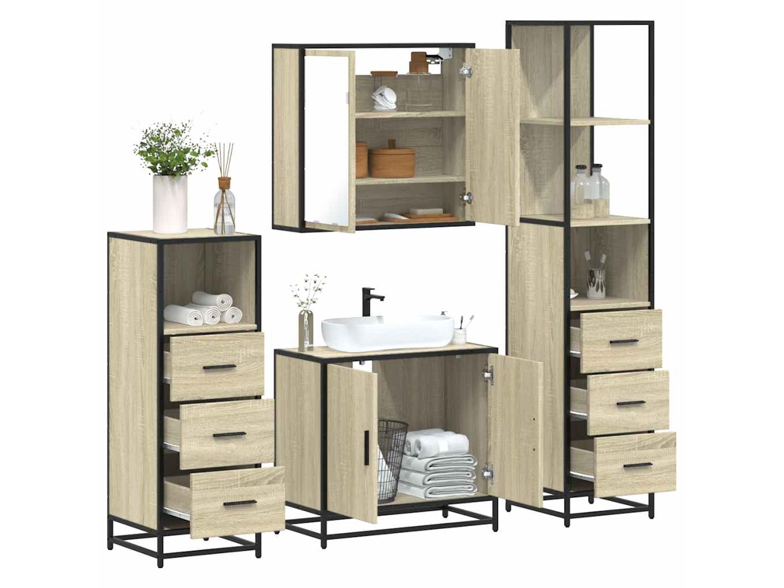 Vidaxl 4 Pcs Conj. Móveis Casa Banho Derivados Madeira Carvalho Sonoma