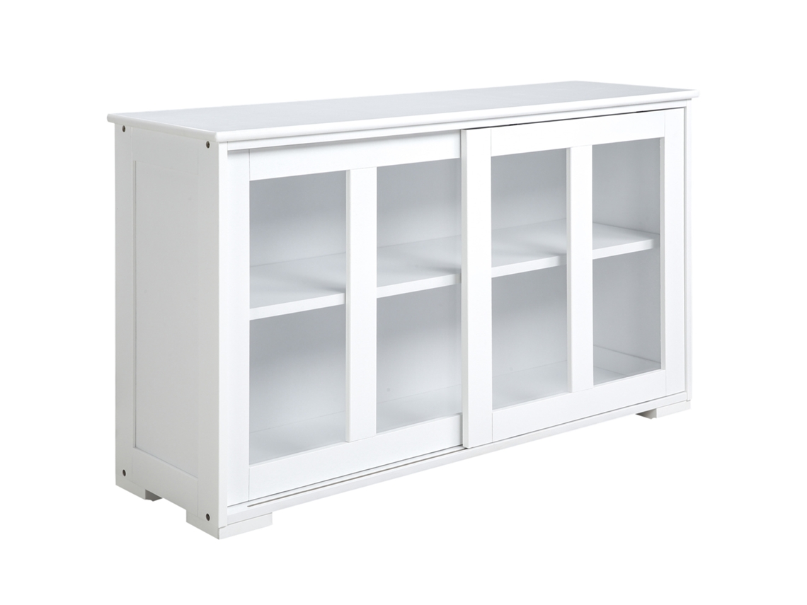 Aparador Mdf e Vidro Temperado Cor Branco 107x33x62,5 cm Homcom