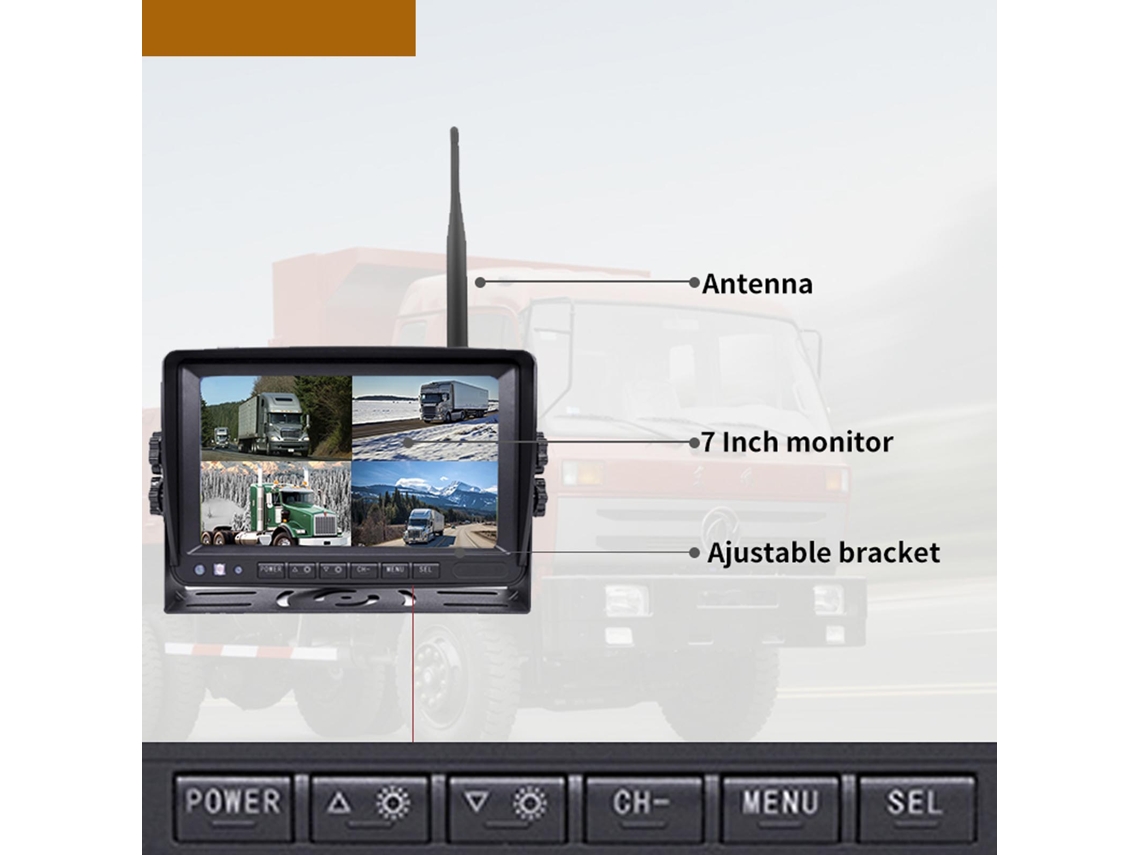 Sistema de Câmera de Ré Sem Fio Wifi 4 Canais 1080p Visão Noturna com Tela 7 Polegadas para Caminhão e Caravana