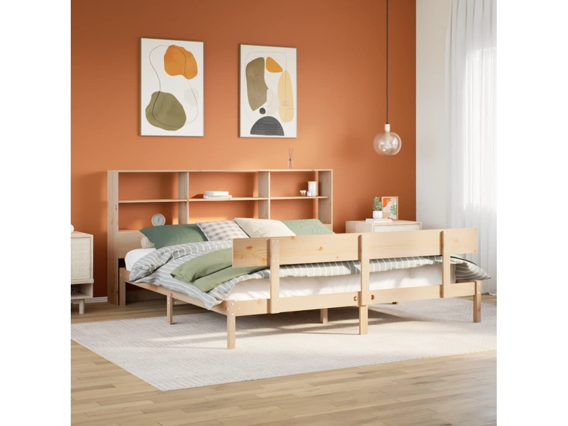 Cama Com Estante Sem Colchão 200x200 Cm Pinho Maciço