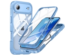 Capa De Celular Com Vidro Triplo 9h Compatível Com Iphone 17 Pro - Capa Azul Em Tpupc Com Função Magnética, À Prova De Choque E Proteção Contra Arran