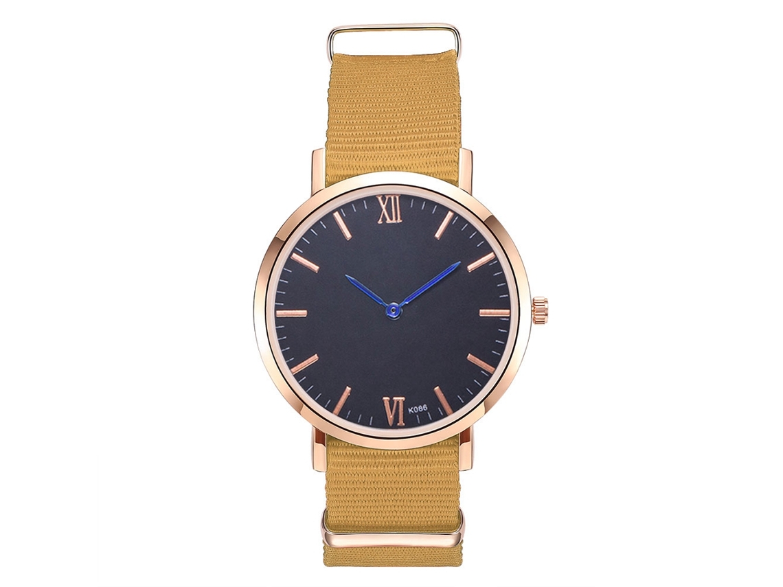 Relógio de quartzo unissex Zhoulianfa com pulseira de nylon, estilo minimalista casual amarelo.
