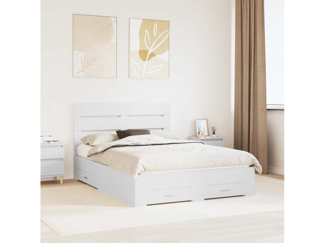 Vidaxl Estrutura Da Cama Branco 140 X 200 Cm Derivados De Madeira