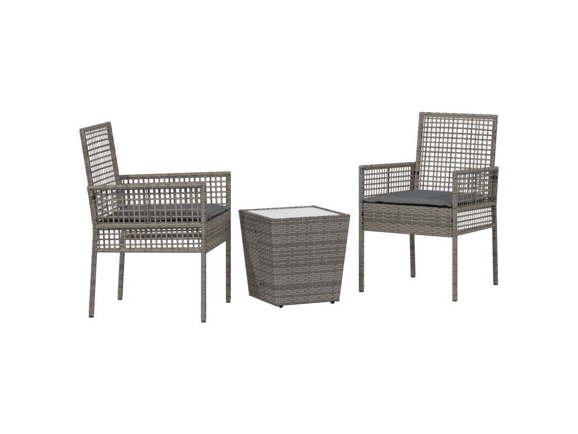 Conjunto 3 Conjunto De Jardim Vidaxl Cinzento Vime Pe (41,5 X 41,5 X 43 Cm)