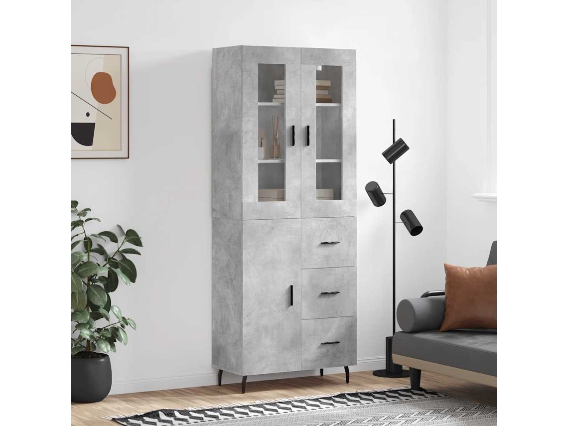 Vidaxl Armário Alto 69,5x34x180 Cm Derivados De Madeira Cinza Cimento