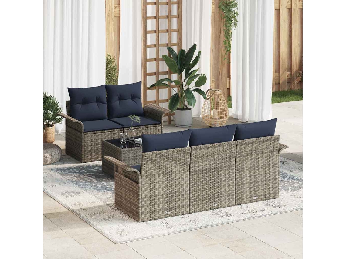 Vidaxl Conjunto De Sofá De Jardim Com Almofada 6 Pcs Cinzeto Vime Pe