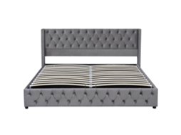 Cama Contentora De Veludo Com Estrado De Ripas 180x200 Cm - Cinzento