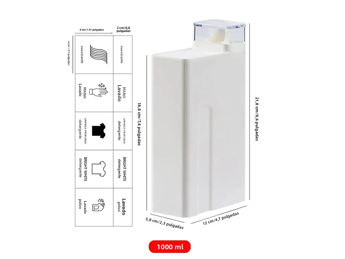 Frasco Reutilizável de Grande Capacidade (1000 Ml) para Detergente de Roupa MDUG (branco)
