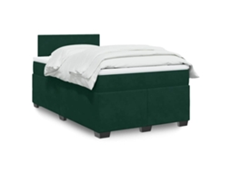 Vidaxl Cama Boxspring Com Colchão 120x190 Cm Veludo Verde-escuro