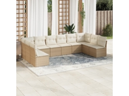 Vidaxl 10 Pcs Conjunto De Sofás P/ Jardim Com Almofadões Vime Pe Bege