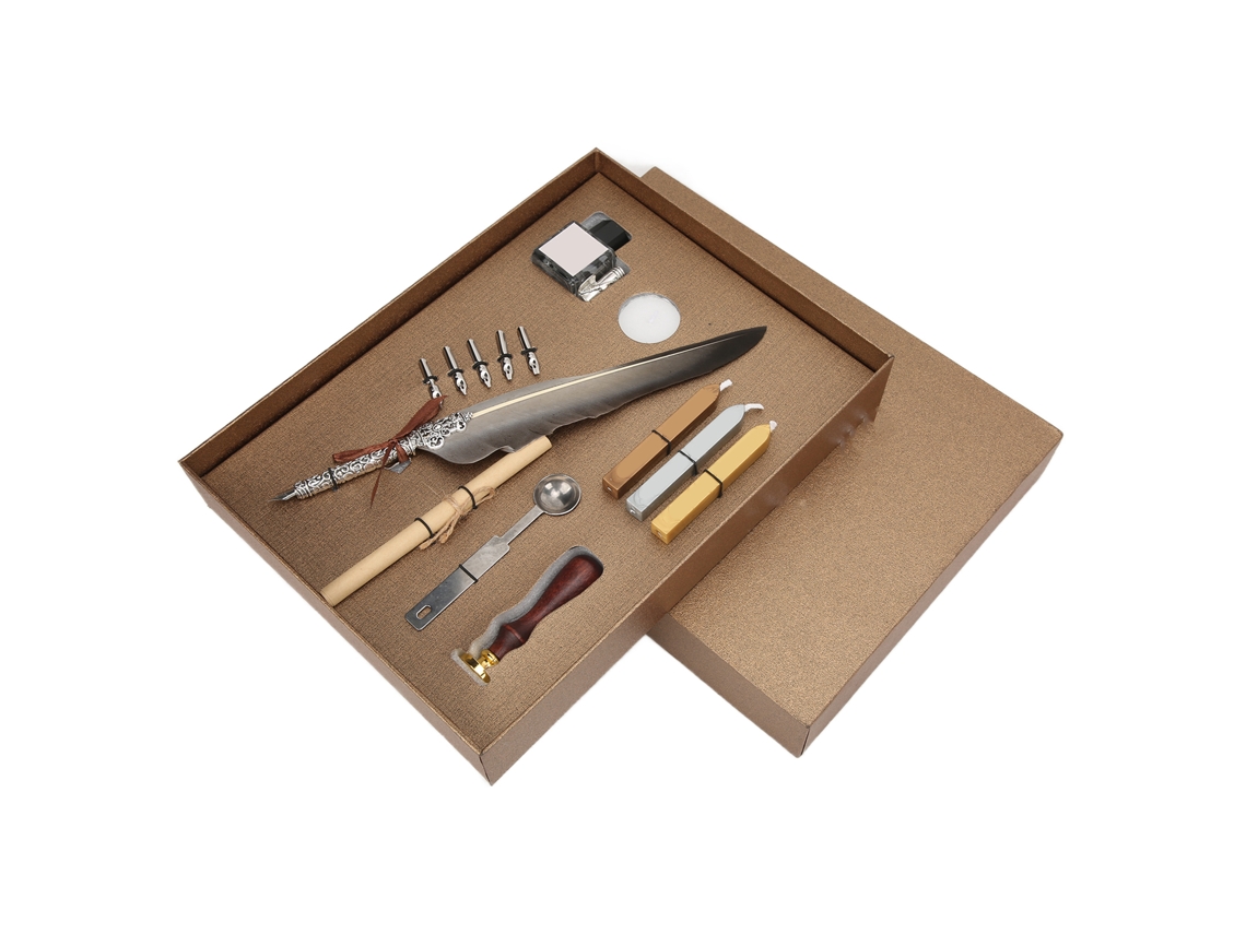 Set Pluma De Pluma Retro Con Diseño Grabado Para Caligrafía Y Regalo Sfdps038031 Gris Puntado
