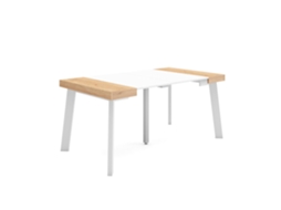 Mesa Consola Extensível, 160x90x73cm, Para 8 Pessoas, Pés De Madeira, Carvalho E Branco