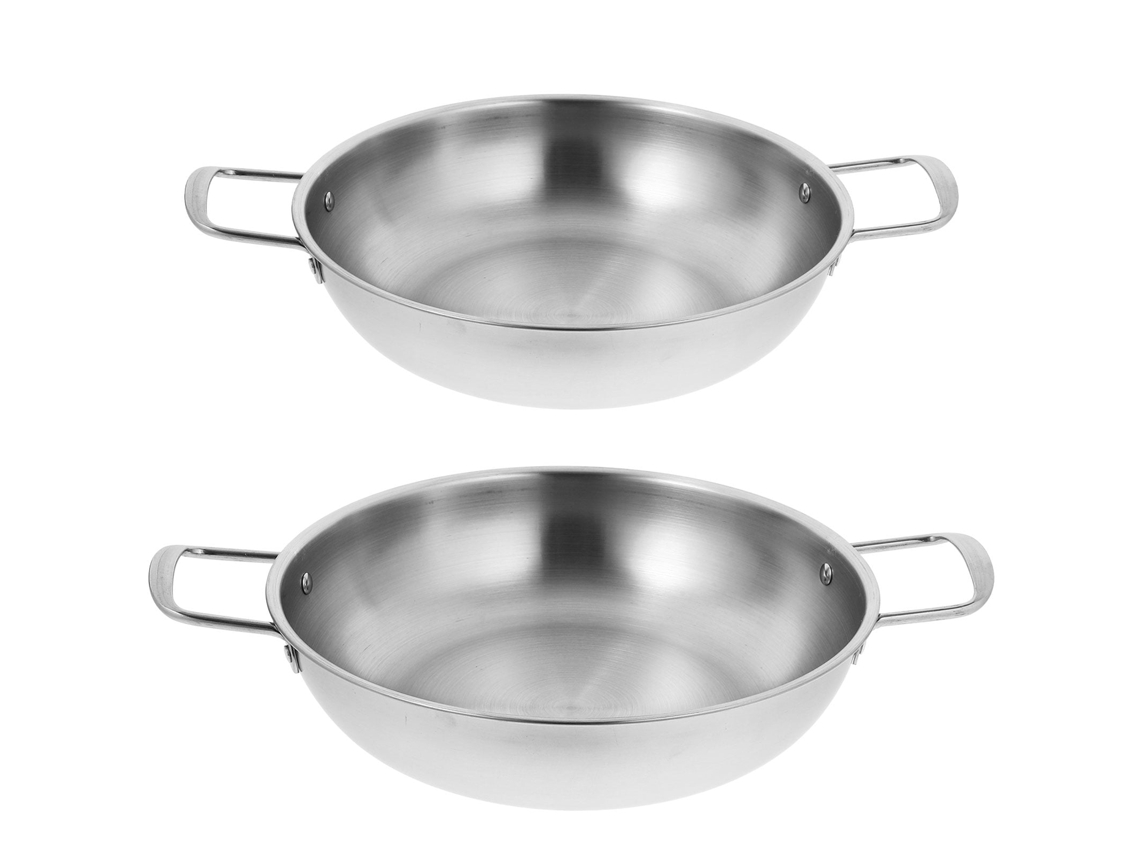 Frigideiras de aço inoxidável com alças duplas, estilo coreano, para cozinhar, acessórios de cozinha, utensílios de cozinha.