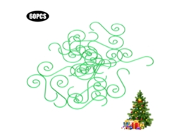 Conjunto de 60 Ganchos de Metal em Forma S para Decoração de Árvores de Natal, Verde