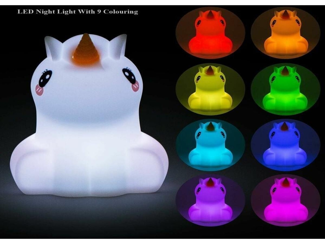 Luminária noturna Lurelia em formato de unicórnio, feita de silicone livre de BPA, recarregável via USB, com controle remoto e sensor de toque, ideal para bebês e crianças.