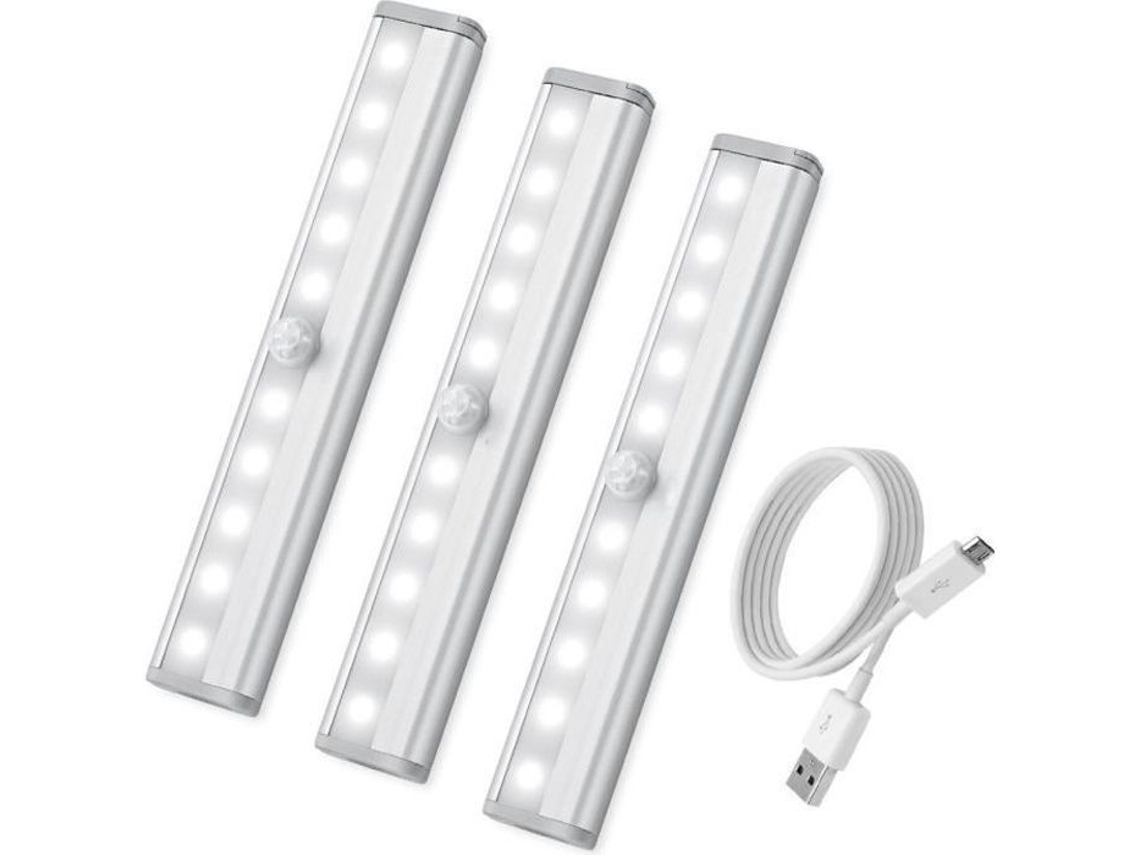 Lâmpada com Sensor de Movimento, 10 Leds, Recarregável Via Usb, 200 Lúmens, 500 Mah, Uso Interno, Pacote com 3 Unidades BRILVIBERA