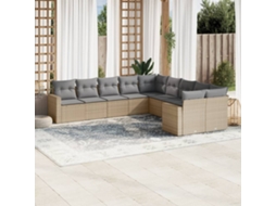 Vidaxl 10 Pcs Conjunto De Sofás P/ Jardim Com Almofadões Vime Pe Bege