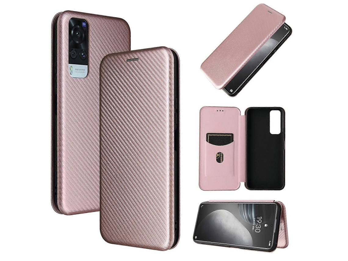 Capa Flip Horizontal De Tpu Pc Couro Pu Com Compartimento Para Cartão Para Vivo Y51 2020 Com Textura De Fibra De Carbono
