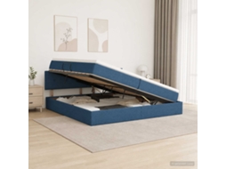 Vidaxl Cama Com Arrumação E Colchão Azul 200 X 200 Cm Veludo