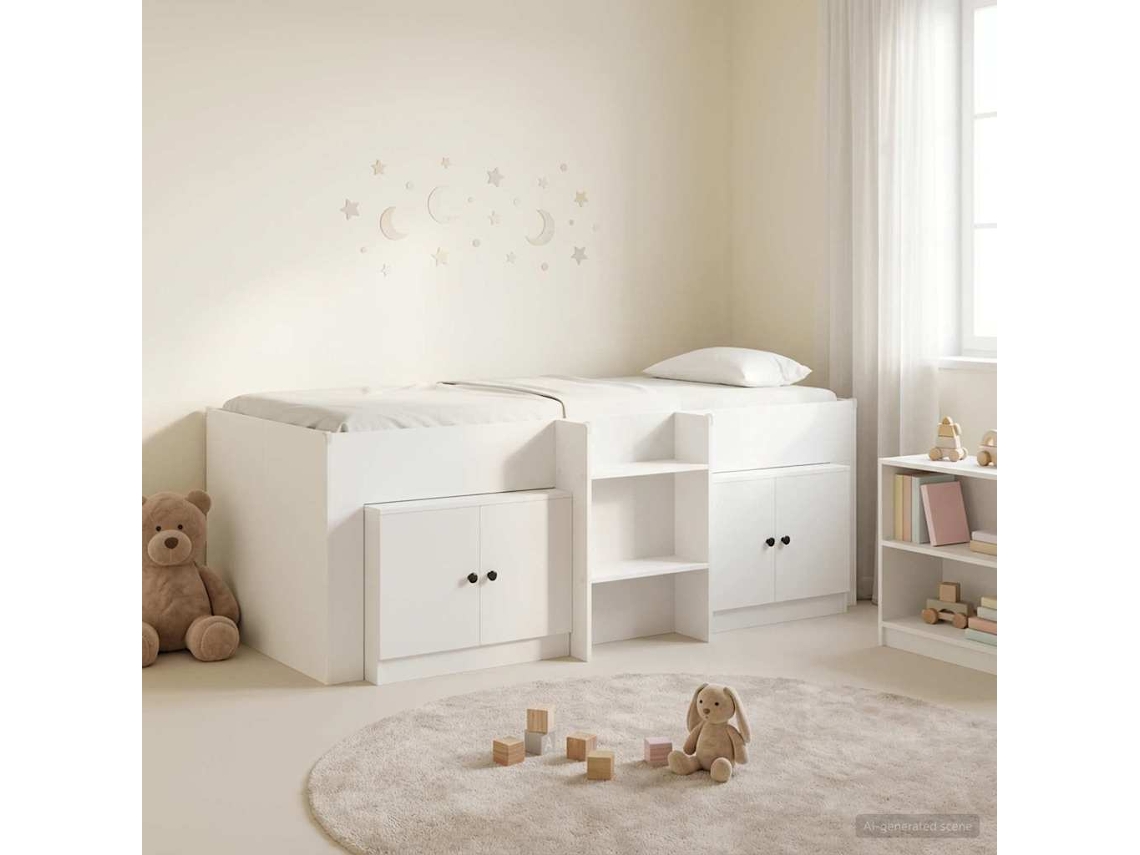 Vidaxl Cama Loft Com Armário 3 Unid. Branco Madeira Processada