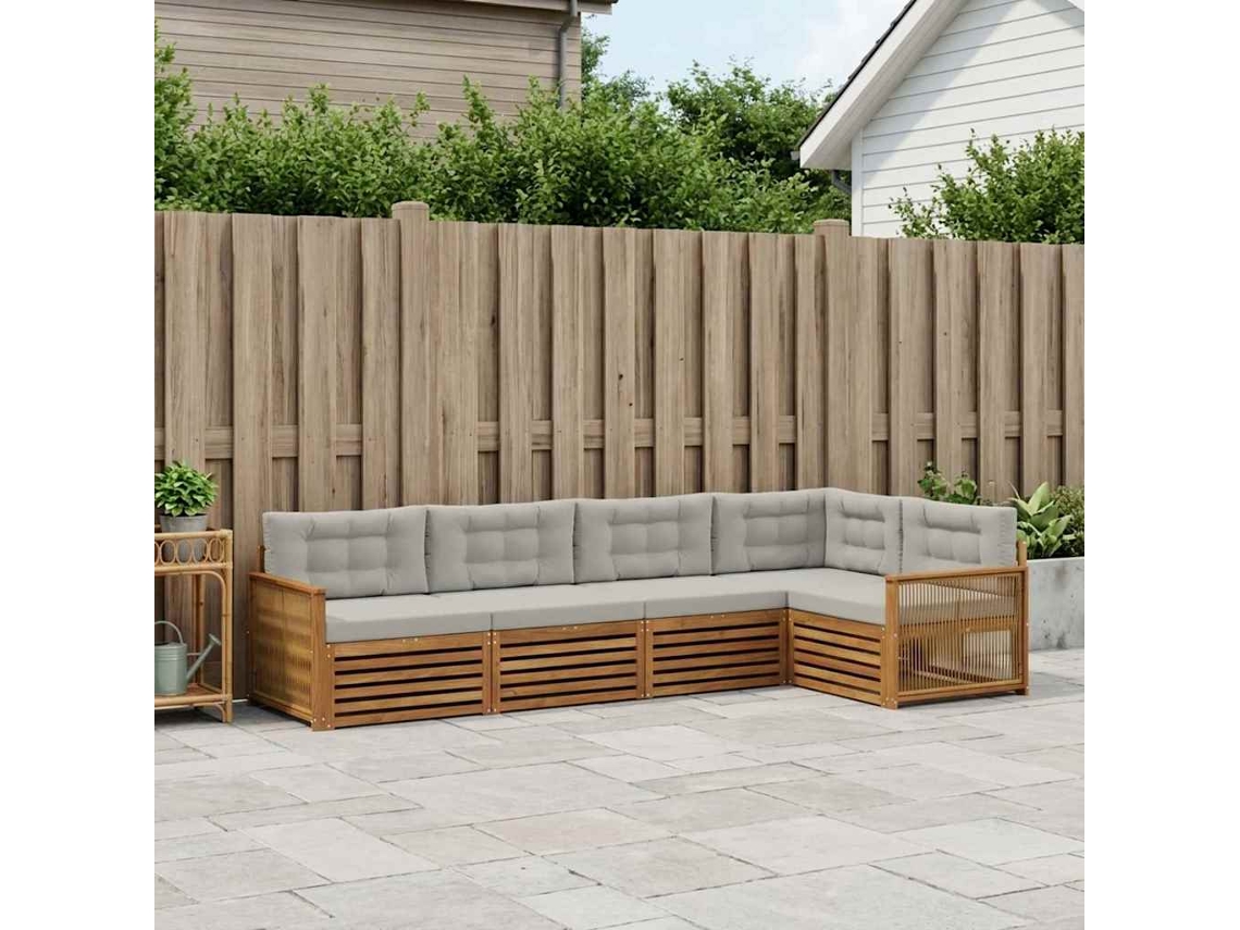 Vidaxl Conjunto De Sofás Para Exterior 5 Pcs Natural E Cinzento-claro