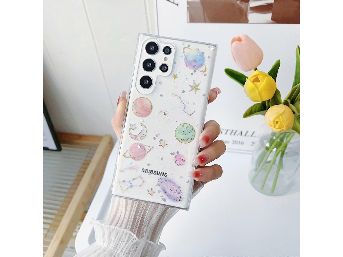 Capa De Celular Epóxi Tpu Com Glitter Estrela Cósmica Para Samsung Galaxy A14 5g