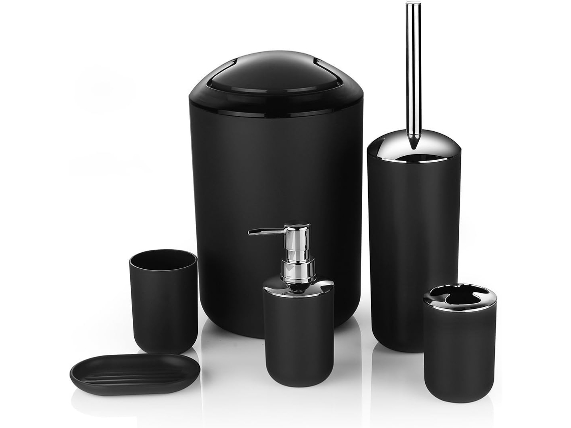 Conjunto De 6 Peças Acessórios Banheiro Em Plástico, Incluindo Frascos Para Loção, Porta-escova Dentes, Caneca Escova Saboneteira, Sanitária