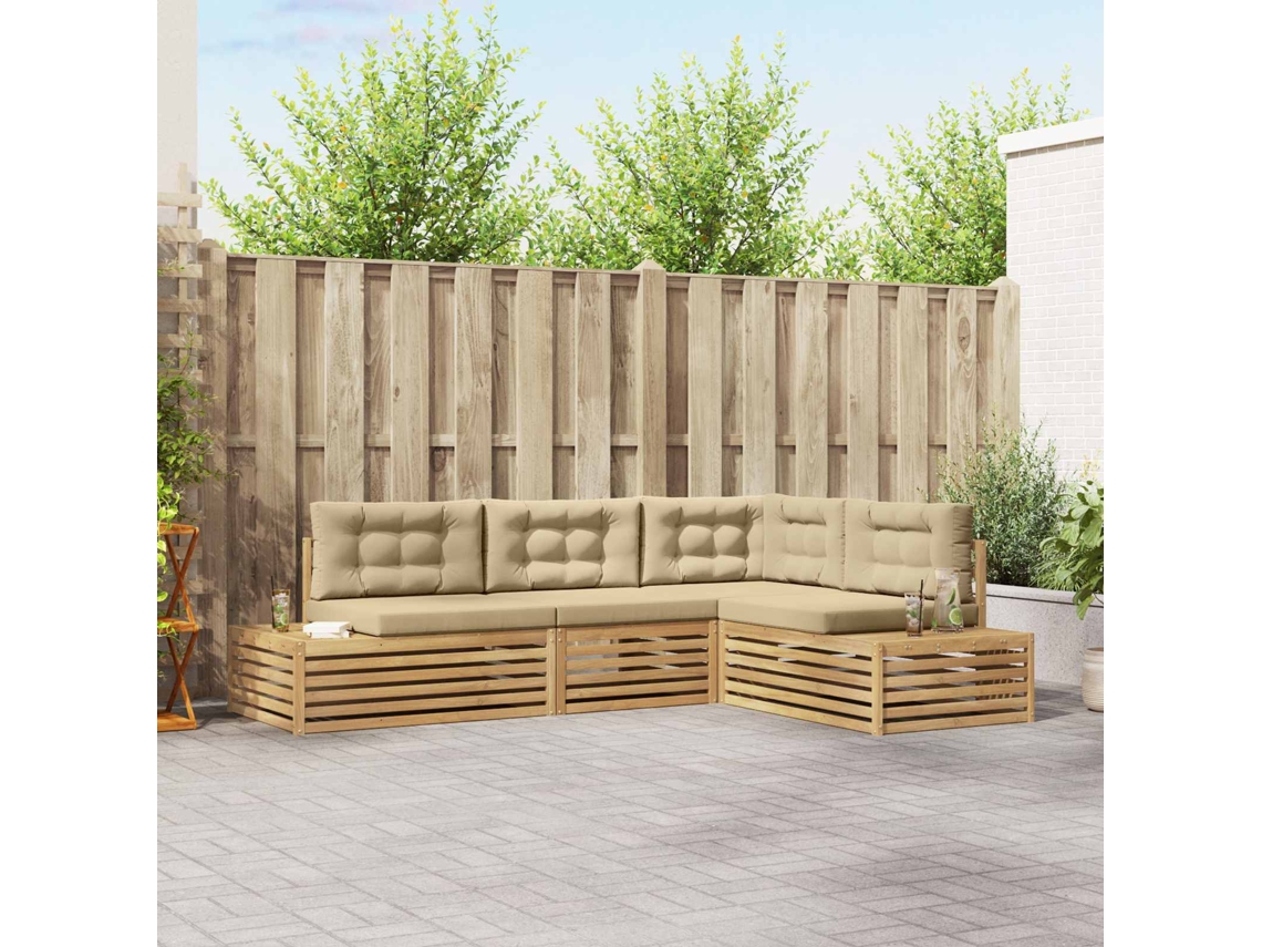 Vidaxl 5 Unid. Conjunto De Sofás Para Exterior Poliéster Branco