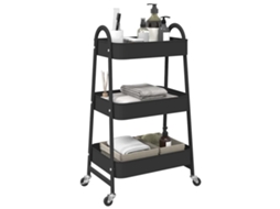 Vidaxl Carrinho De Arrumação Com 3 Níveis 42x41,5x77 Cm Aço Preto