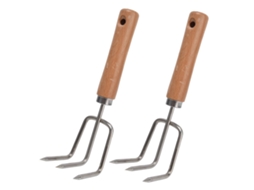 2pcs Enxada de Mão para Jardinagem com Cabo de Madeira Aço Inoxidável Ferramenta Cultivadora | S/MARCA