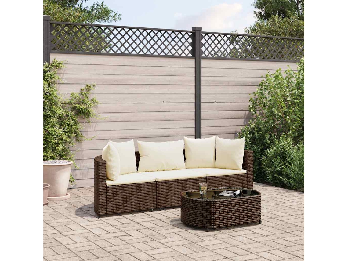 Vidaxl 4 Pcs Conjunto Sofás De Jardim C/ Almofadões Vime Pe Castanho