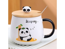 Caneca de porcelana Nova Line, panda, com tampa e colher | S/MARCA