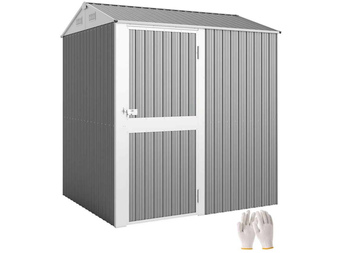 Casinha de Jardim de Aço CHEZMOI com 3,51 M² de altura, ventilação, porta com fechadura e dimensões de 209 X 177 X 236 cm (Prateada)