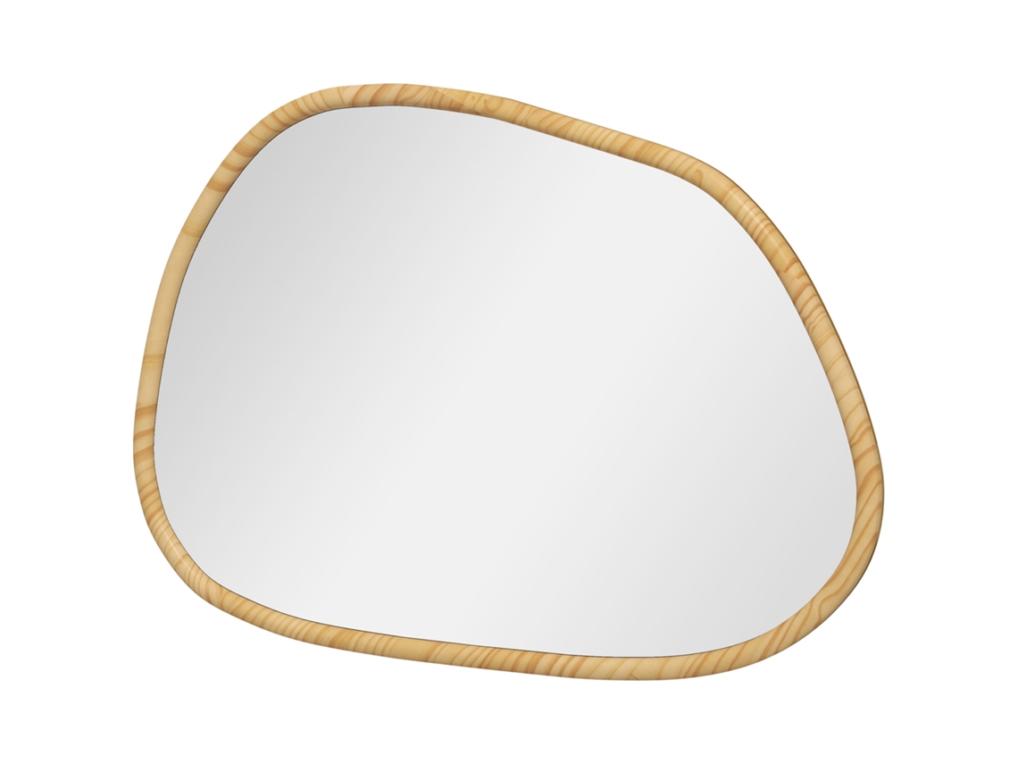 Espelho De Parede Decorativo 70x50 Cm Com Forma Irregular E Moldura De Madeira Para Sala Entrada Horizontal Ou Vertical Natural