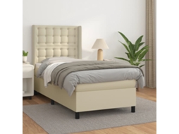 Vidaxl Cama Com Molas/colchão 90x200 Cm Couro Artificial Cor Creme