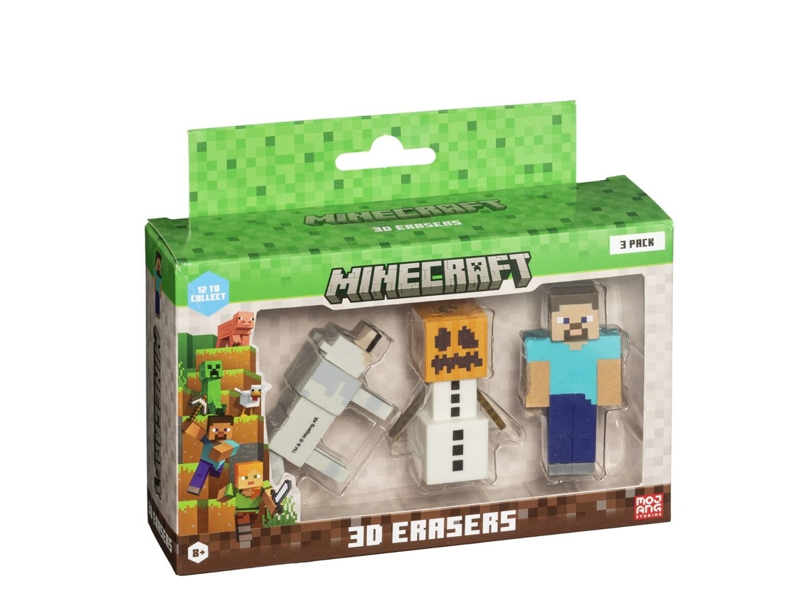 Conjunto De Borrachas 3d Minecraft Mc4021b 3 Peças